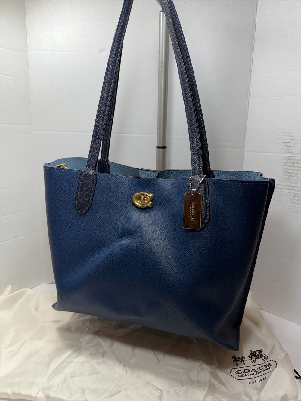 Coach Navy Leather Tote Bag with Gold Hardware willow tote
